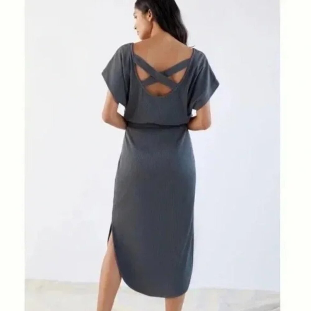 Daily Practice Gray Ribbed Dress Criss Cross Back Midi Athleisure Women’s Size [